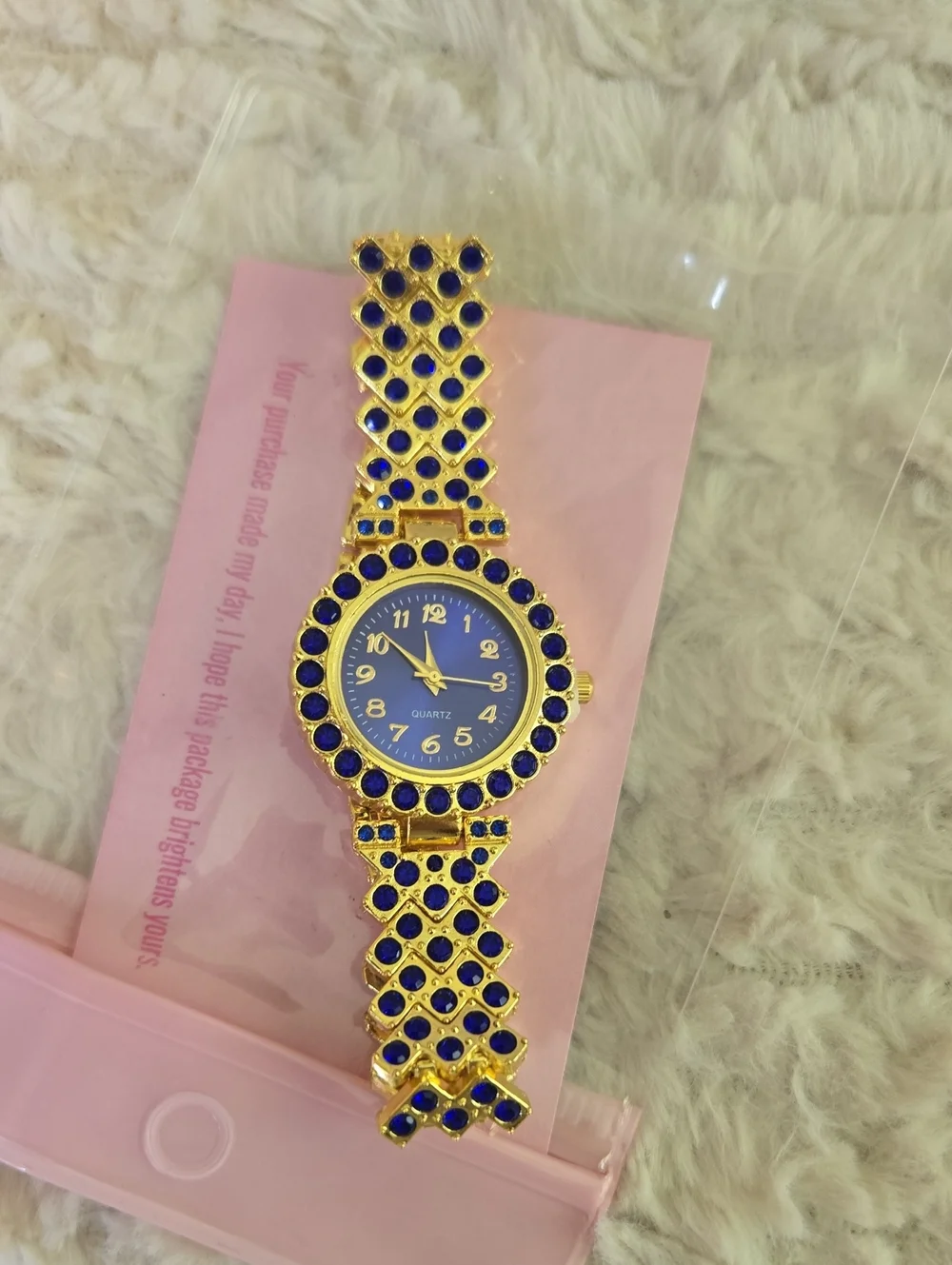 Quartz Women's Gold-Tone Blue Crystal Bracelet Watch